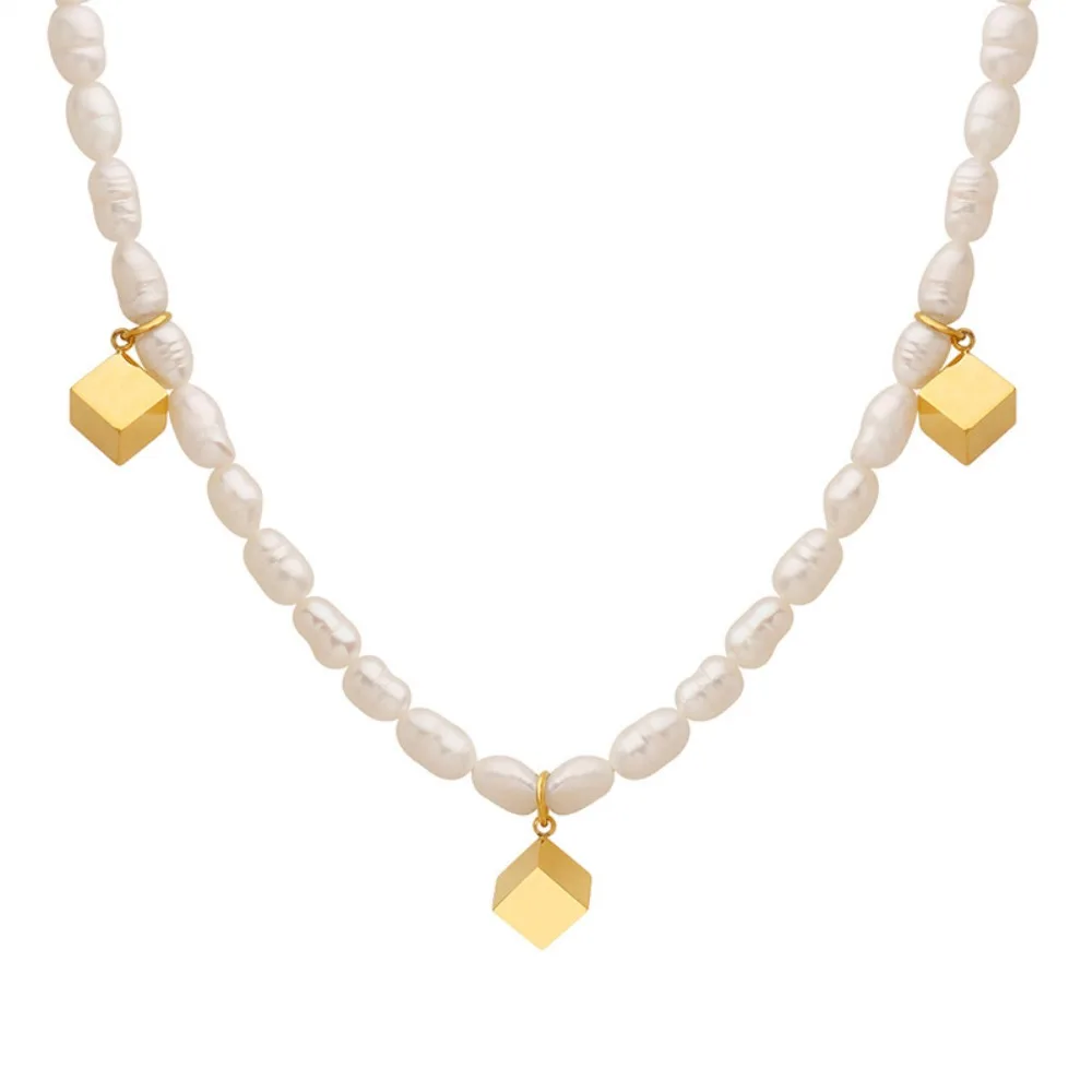 

Women's Necklace Ins Style Non Fading Square Pendant Natural Freshwater Pearl Collarbone Chain Fashion Jewelry