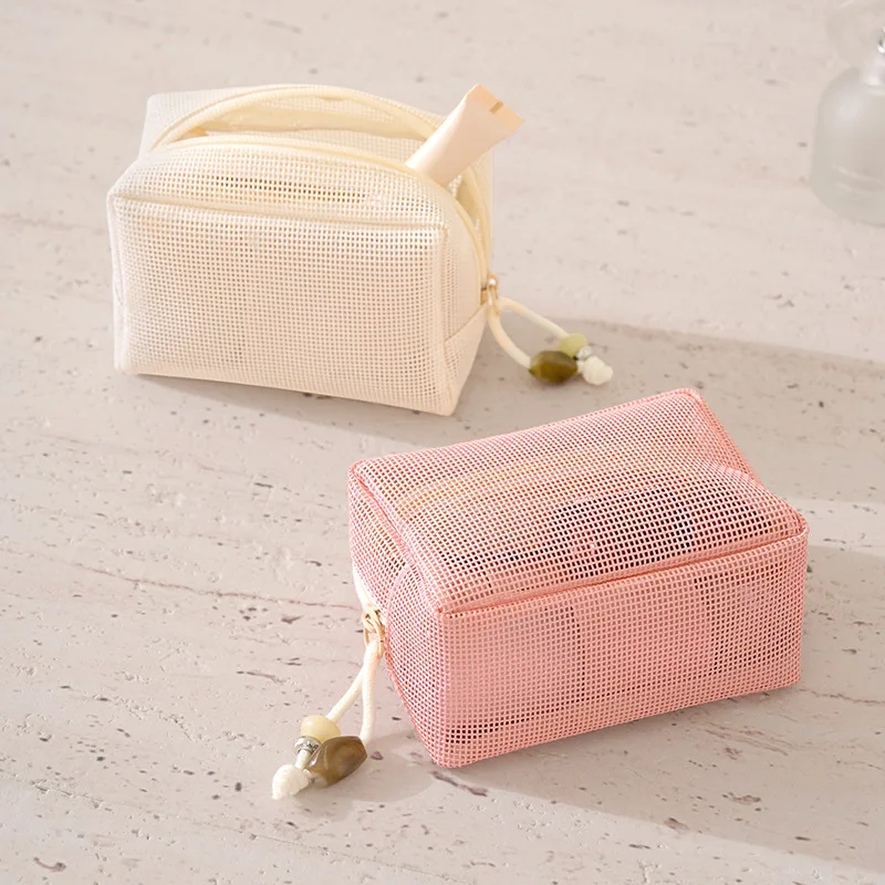 Candy Color Mesh Cosmetic Bag Breathable Zipper Makeup Pouch Portable Travel Sundries Toiletry Storage Organizer Case