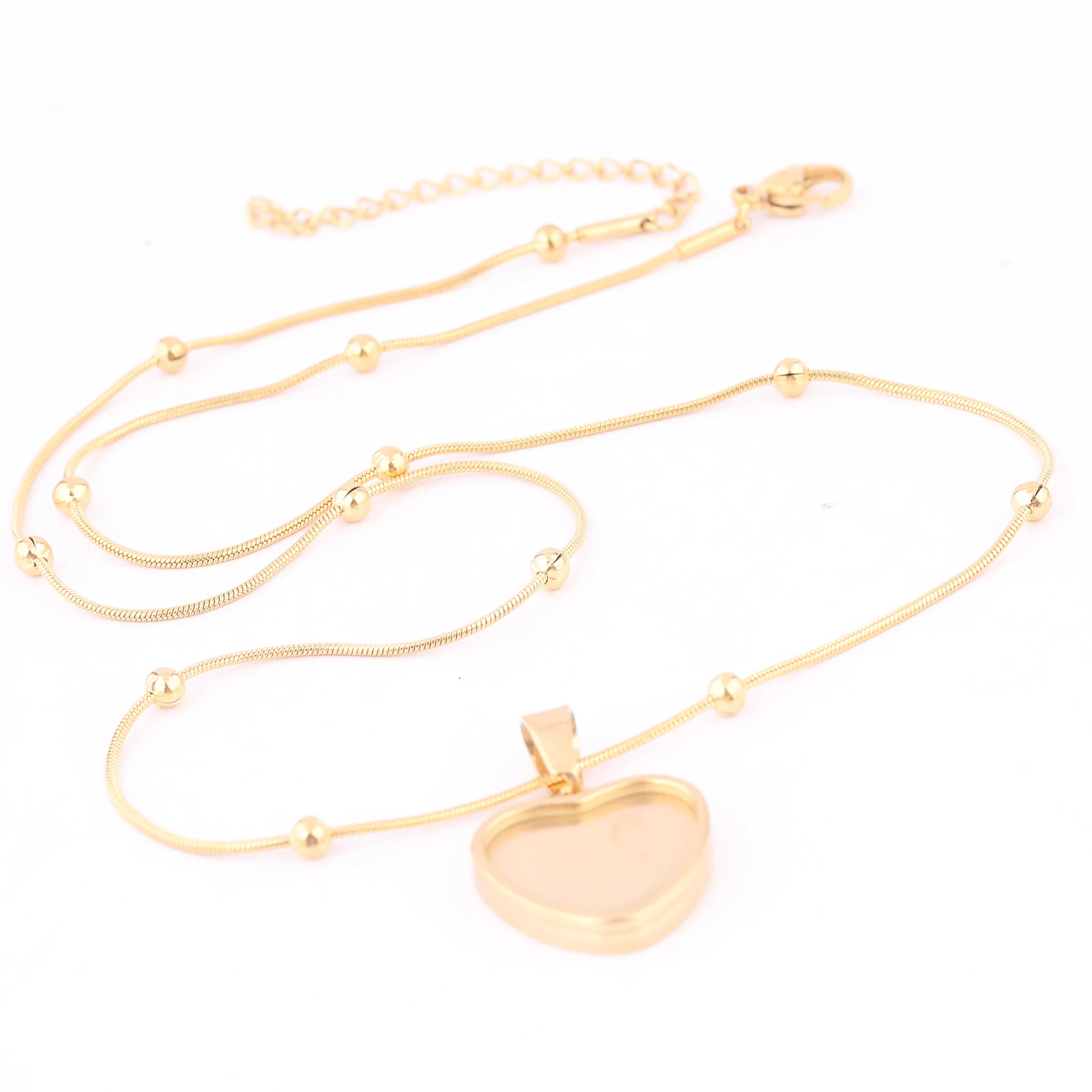 2pcs 15mm Heart Double Sided Cabochon Base Settings Diy Stainless Steel Gold Plate Chain Necklace Pendant Bezel Trays
