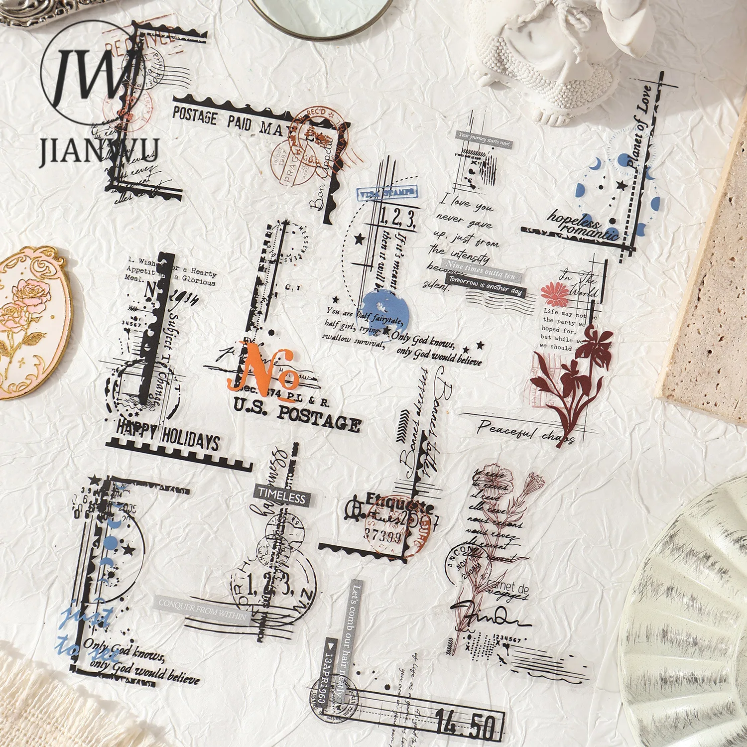 JIANWU Tales From The Corner Series Vintage Border Landscape Material Collage Scrapbook PET Sticker Creative Journal Stationery