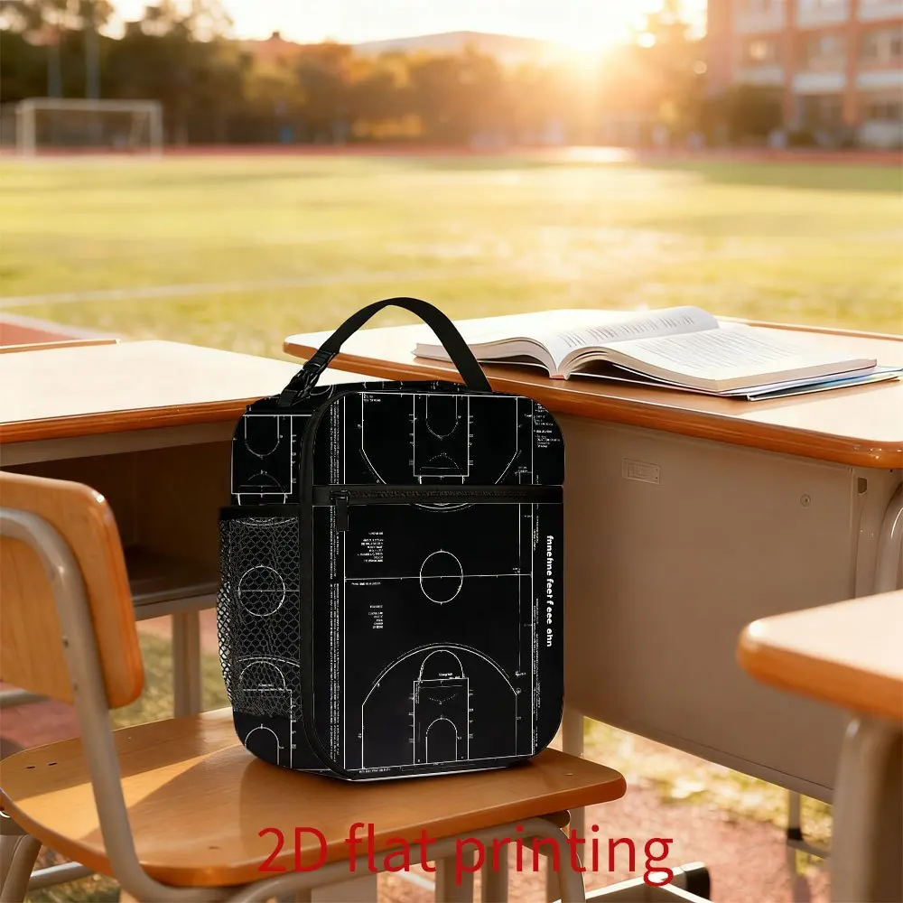 1pc Basketball Court Blueprint Printed Thermal Bag Insulation Bag Insulated Bag, No Food Contact, Suitable for Home