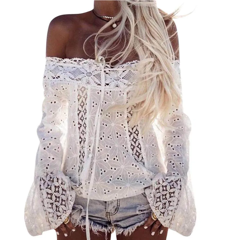 Lace Loose Blouse Tops Shirt Spring Autumn Best Selling Tends Hot Girl Women Off Shoulder Long Sleeve Femininas New