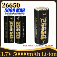 3.7V 26650 Rechargeable Battery 5000mAh Lithium Battery Use for Flashlight Microphone Handheld Fan Outdoor Camping Equipment