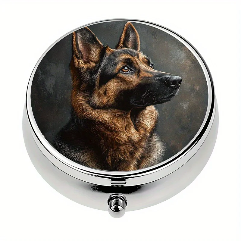 1 pill box, 3-compartment German Shepherd-themed portable pill box, medication pill storage box, decorative vitamin storage box, suitable for purse or wallet