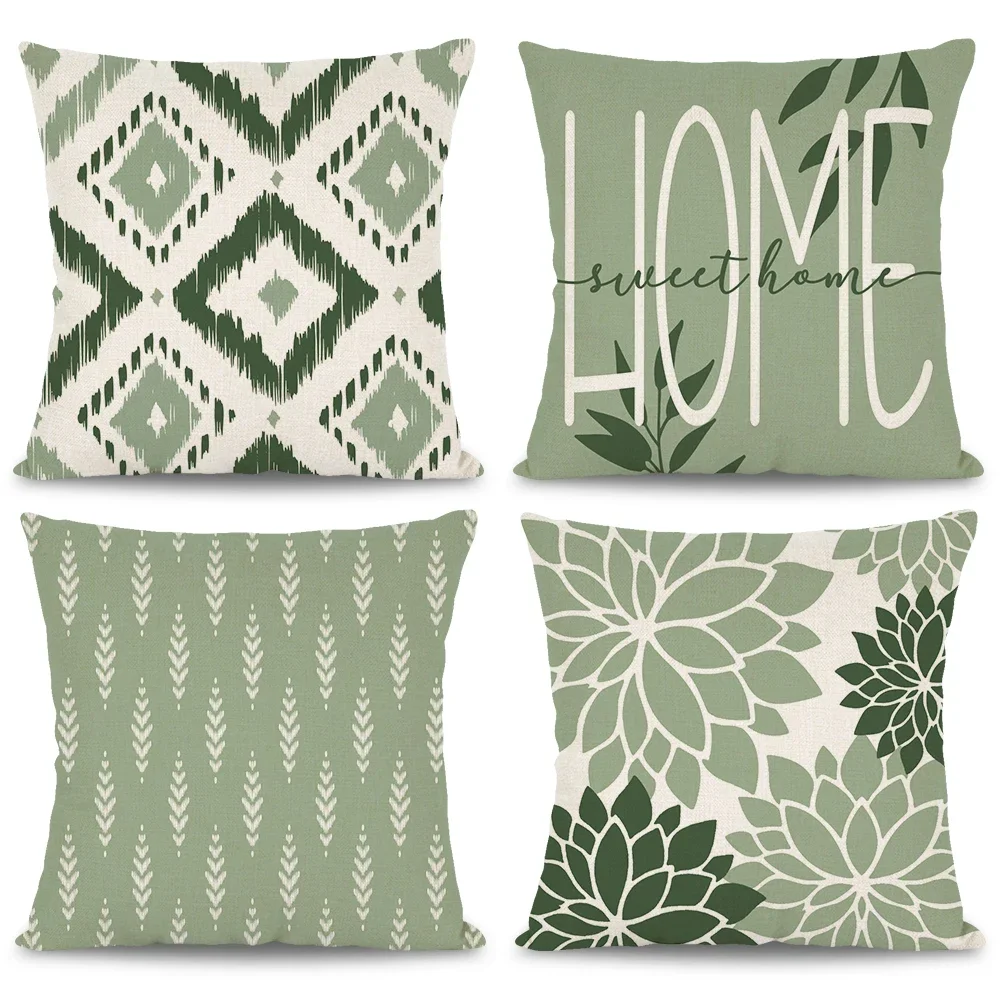 

Spring Bohemian Green Pillowcase Sweet Home Geometric Shape Nordic Style Polyester Cushion Cover For Home Sofa Spring Decor