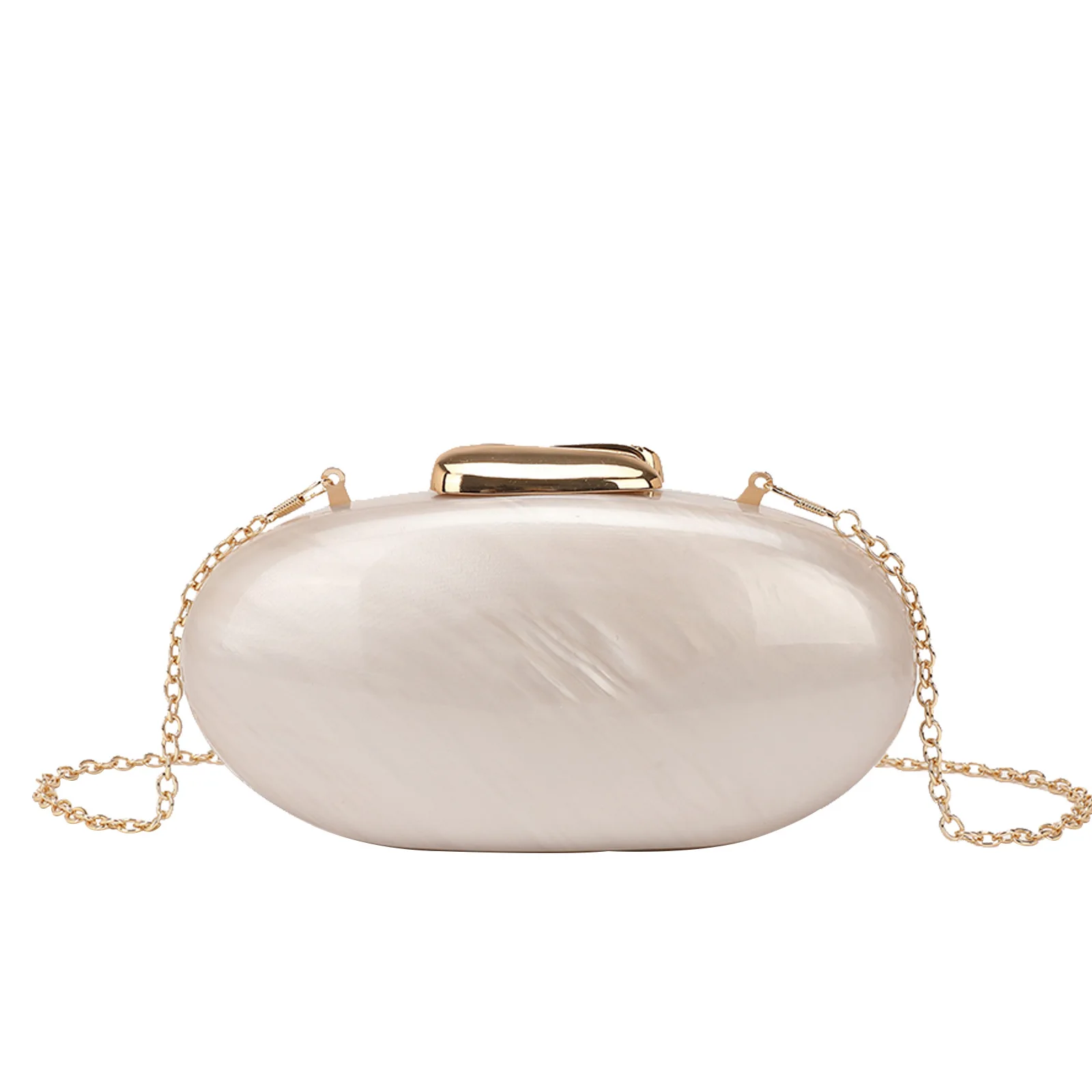 

New Fashion Women's French Pearl Pattern Acrylic Oval Shell Clutch Chain Evening Bag for Weddings and Parties