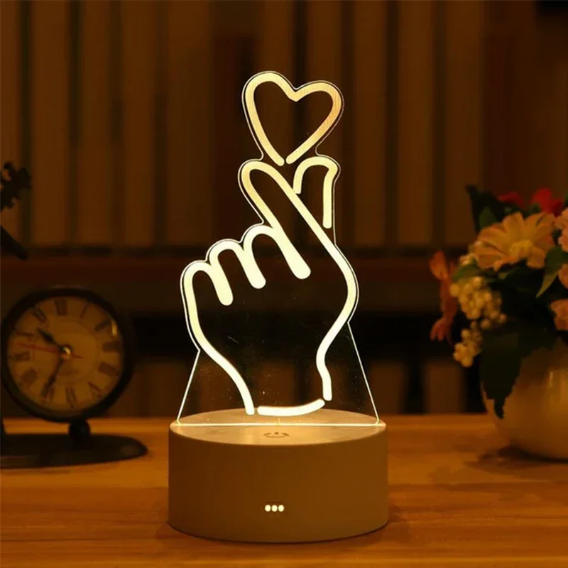 Valentines Day Gift Birthday Anniversaire Gifts Heart I Love You Acrylic Led Night Light Birthday Wedding Decoration Wife Gift.