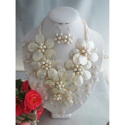 Nigerial Wedding Shell Beads Pearl Flower Necklace Earring 20