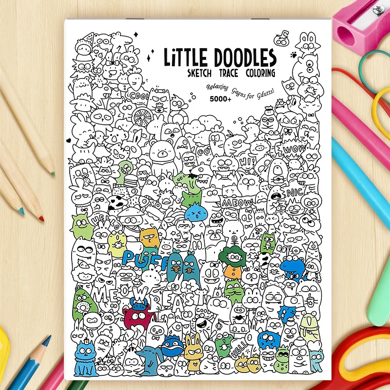 16 Pages Little Doodles Adult Coloring Book, Sketch Trace & Coloring Drawing Book, Can Be Colored and Traced view 6
