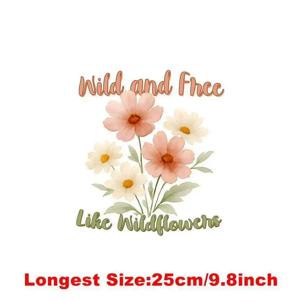 Fashion Flower Blooms Letter Transfer Patches For Clothes Applqiues DIY A-Level Washable T-shirts Iron-on Thermal Stickers