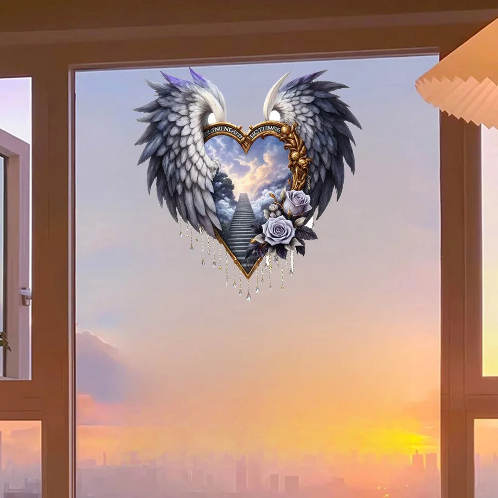 Large Fantasy Heart Staircase Angel Wings Sticker, Bedroom Entryway Living Room Porch Home Decoration Wall Stickers, Removable