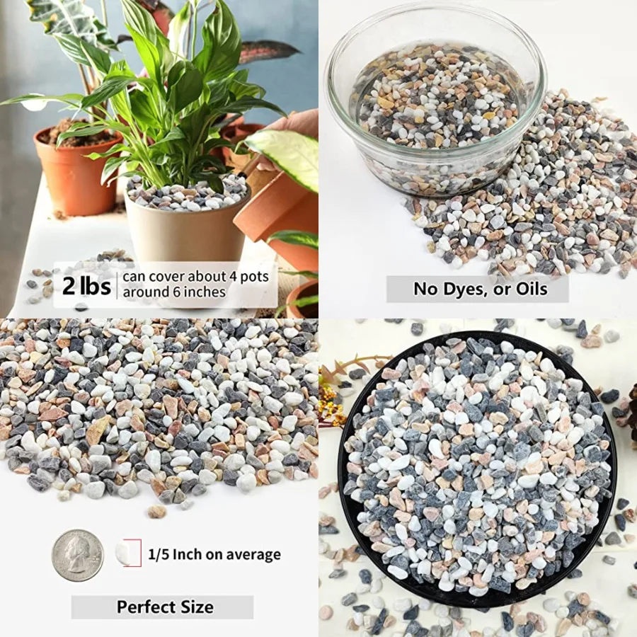 

2LB Succulent and Cactus Gravel Pebbles, 1/5 Inch Natural Decorative Polished Stones, River Rocks for Vases, Aquariums, Terrari