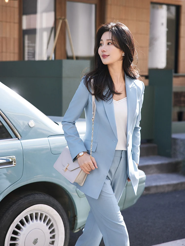 Diisshia 2024 Spring New Fashionable Women's Woolen Suit Jacket Commute Set Stylish Slim Fit Button Pocket Long Sleeve Pure C...