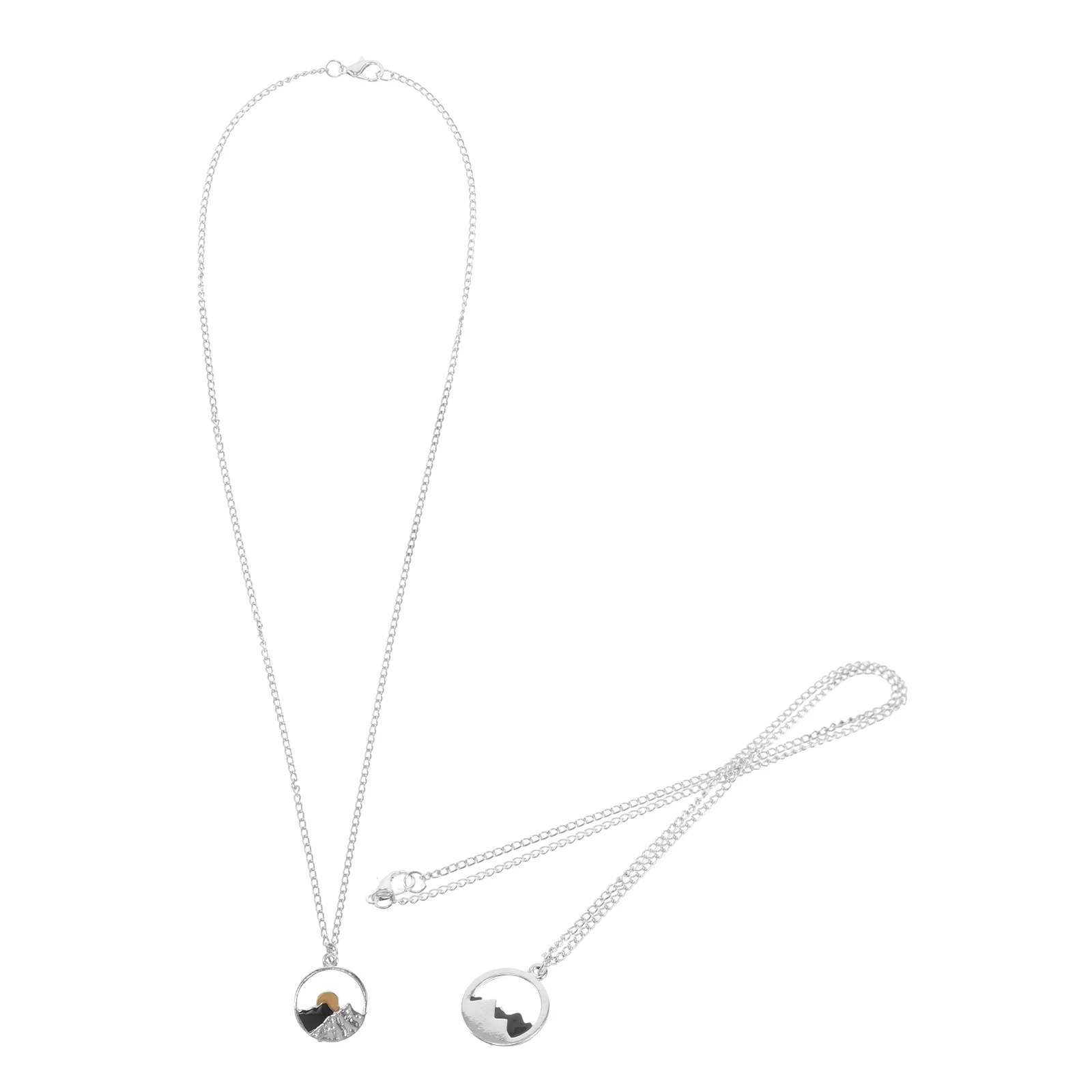 

2Pcs Outdoor Mountain Necklace Metal Sunrise and Sunset Pattern Chic Pendant for Women Travel Dates Jewelry Couple Jewelries