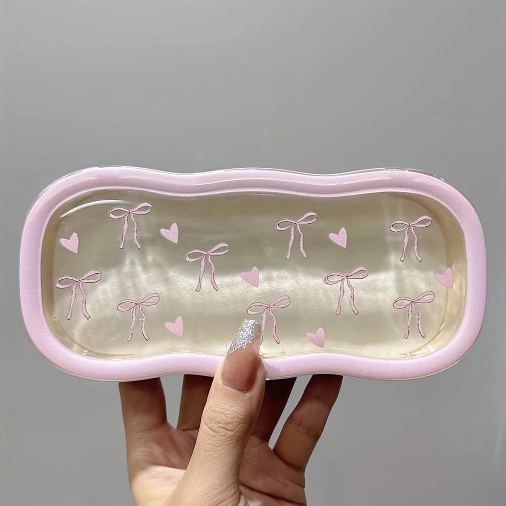 Compact magnetic eyeglass case with heart-shaped bow design – transparent, pressure-resistant, portable eyeglass storage case, suitable for both men and women – a cute holiday gift, adorable eyeglass case