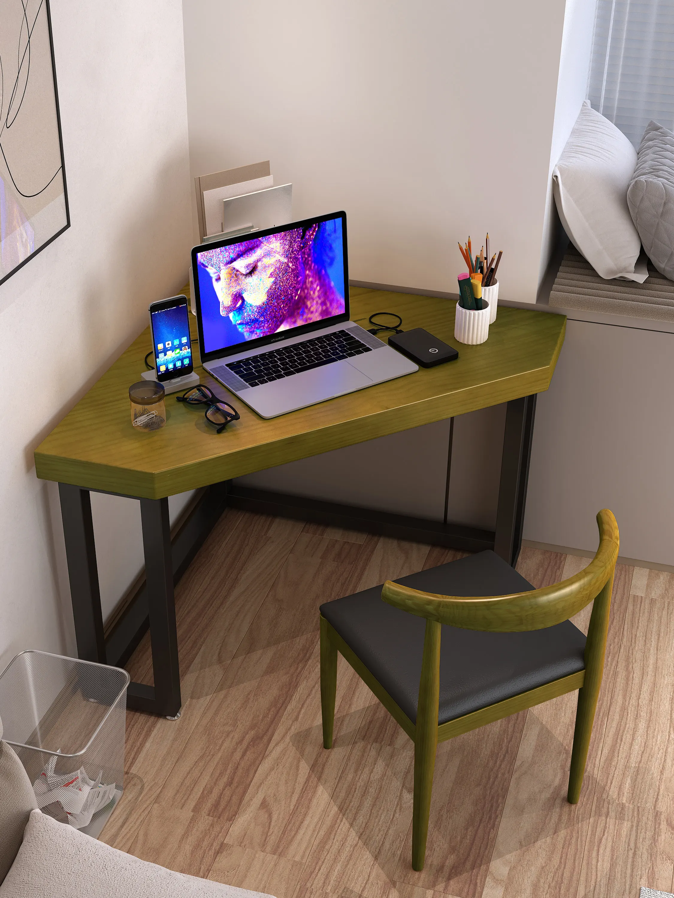solid wood desk triangle writing table small apartment computer desk bedroom home desk corner table