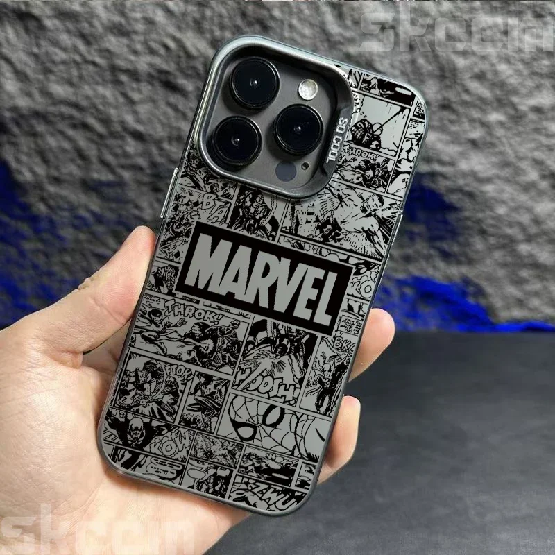 Custodia per telefono con logo Marvel per iPhone 16 Pro Max 14 15 11 12 13 7 8 Plus XR X XS Spiderman Ironman Custodia rigida IMD antiurto