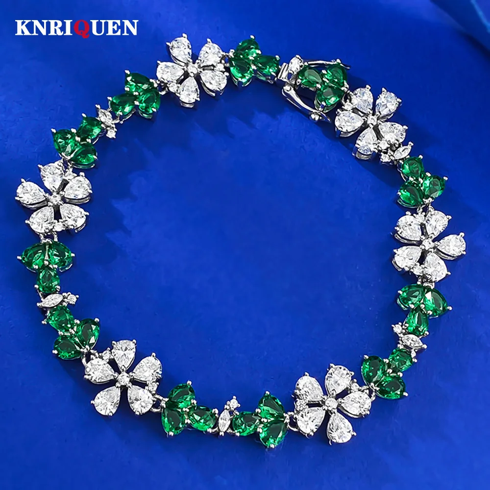 

Elegant 100% 925 Real Silver Created Emerald Gemstone Partysu Bracelet for Women Lab Diamond Party Fine Jewelry Anniversary Gift