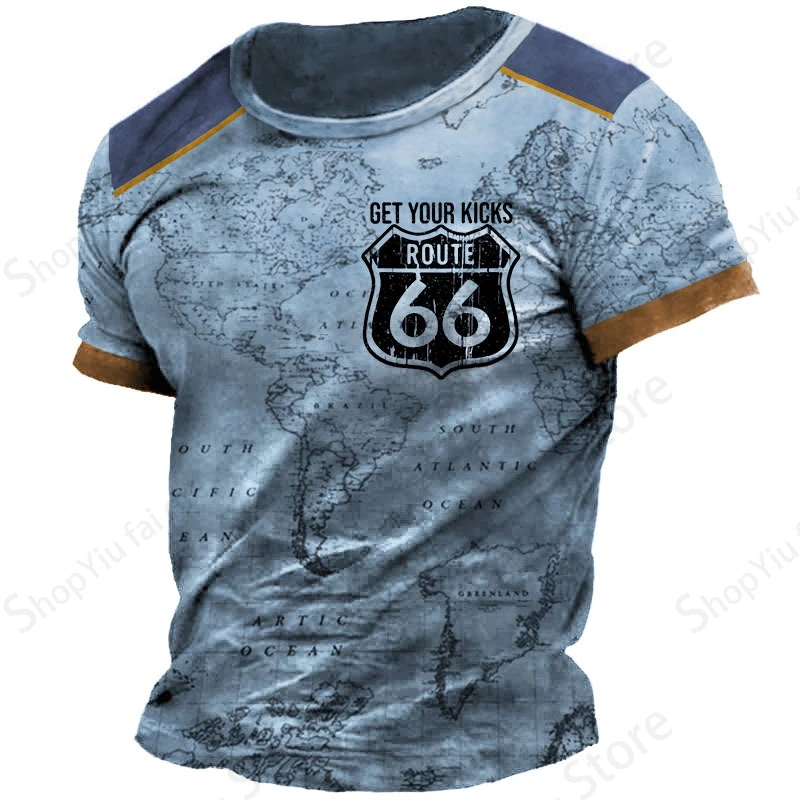 Vintage Men's T Shirt Route 66 3d Print T-shirt Men Women Fashion Short Sleeve T-shirt Hip Hop Tops Tees Oversized Tshirt Summer