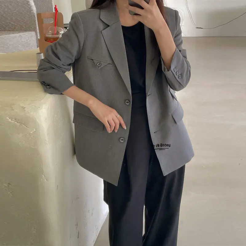

Casual Blazer Jacket For Women 2023 Autumn New Korean Version Loose Temperament Versatile Single Breasted Suit Top Z2024