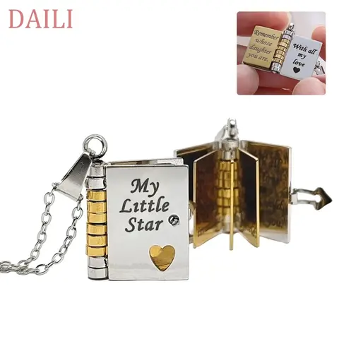 1PC Engraved Book Necklace Openable with 6 Pages Personalized Jewelry Gift for Daughter Son - Birthday Graduation Love