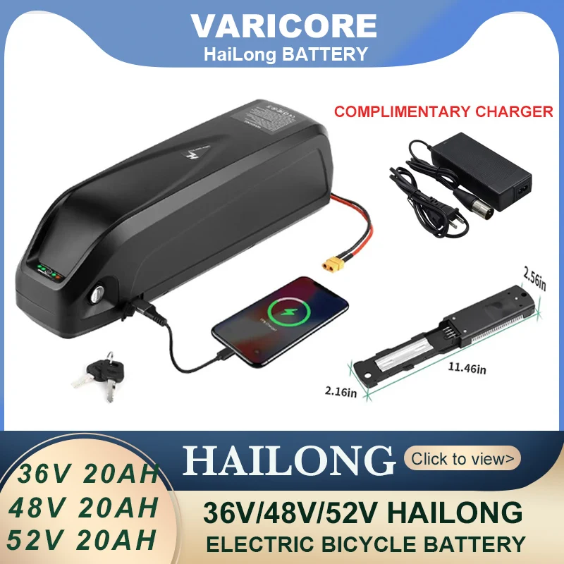 Original 36V 48V 52V 20AH Hailong ebike Battery 30A BMS 350W 500W 750W 1000W 18650 Cell gift Charger