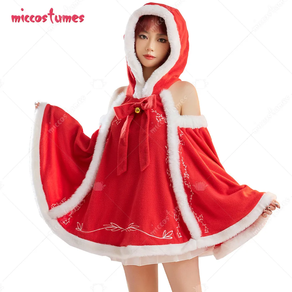 Mantello natalizio da donna con cappuccio Poncho rosso mantello con maniche a pipistrello per Costume Cosplay da donna