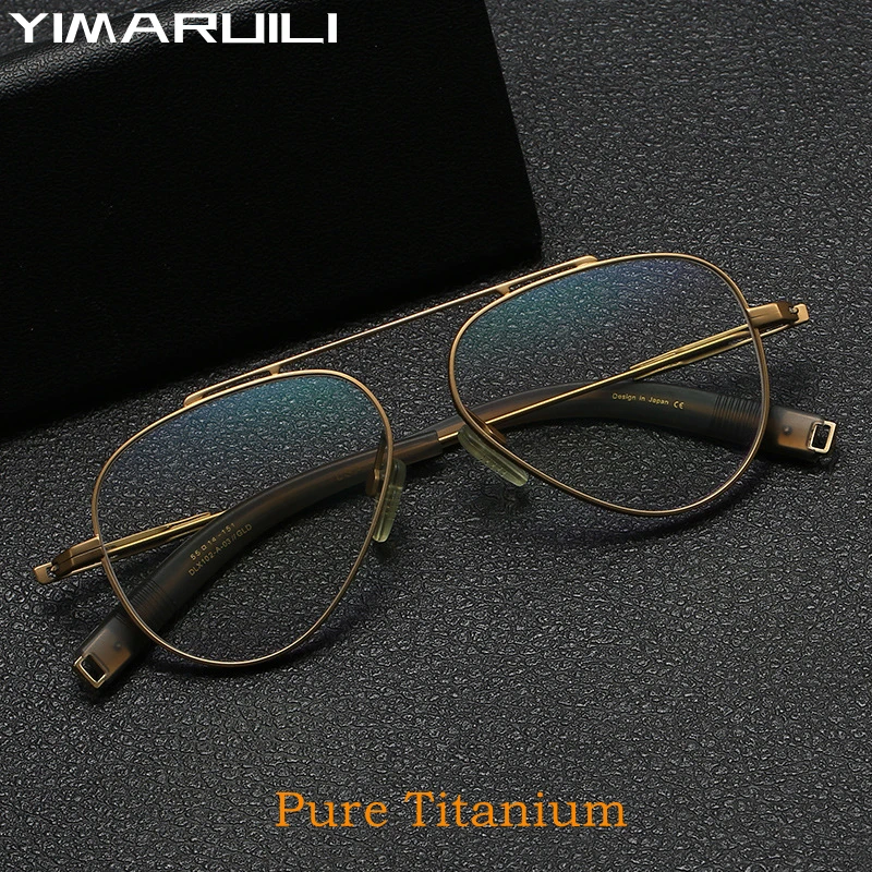 

YIMARUILI Ultra-light High-quality Pilot Retro Eyewear Women Fashion Pure Titanium Optical Prescription Glasses Frame Men DLX102