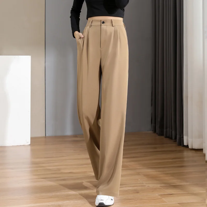 Women\'S Loose Spring Summer 2024 New High Waist Wide Legs Slim Casual Trousers Korean Fashion Trend Female Suit Straight Pants