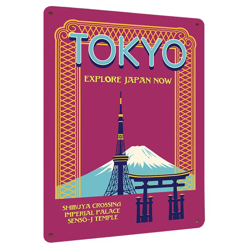 Tokyo Landmark Vintage Metal Wall Art Fuji Mountain Skytree Torii Gate Decor for Living Room Study