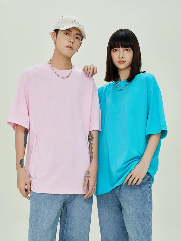 18 Colors Summer Basic T-shirt Men Women Unisex 220G Cotton  Oversized Tee Korean Loose Tops Solid Color Short Sleeve Tshirti