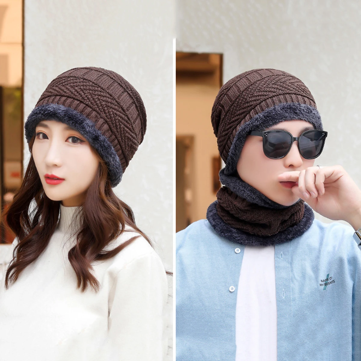 2023 New Winter Hats Knit Cap Men Women Velvet Hat Coral Fleece Scarf Outdoor Riding Hat Warm Thickening Plus Neck Protect Cap