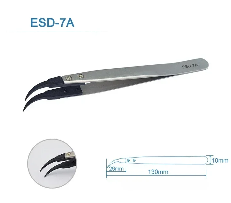 1-5 Stück Uhrzeiger-Montagepinzetten mit geradem und gebogenem Griff, antistatische Edelstahl-Kunststoffpinzetten ESD-259 ESD-259A ESD-7A