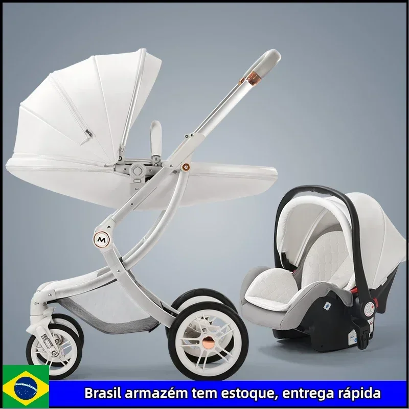 Baby Stroller 2in1/3 In 1,Luxury Baby Carriage with Car Seat,Eggshell Newborn Baby Stroller Leather Baby Carriage High Landscape