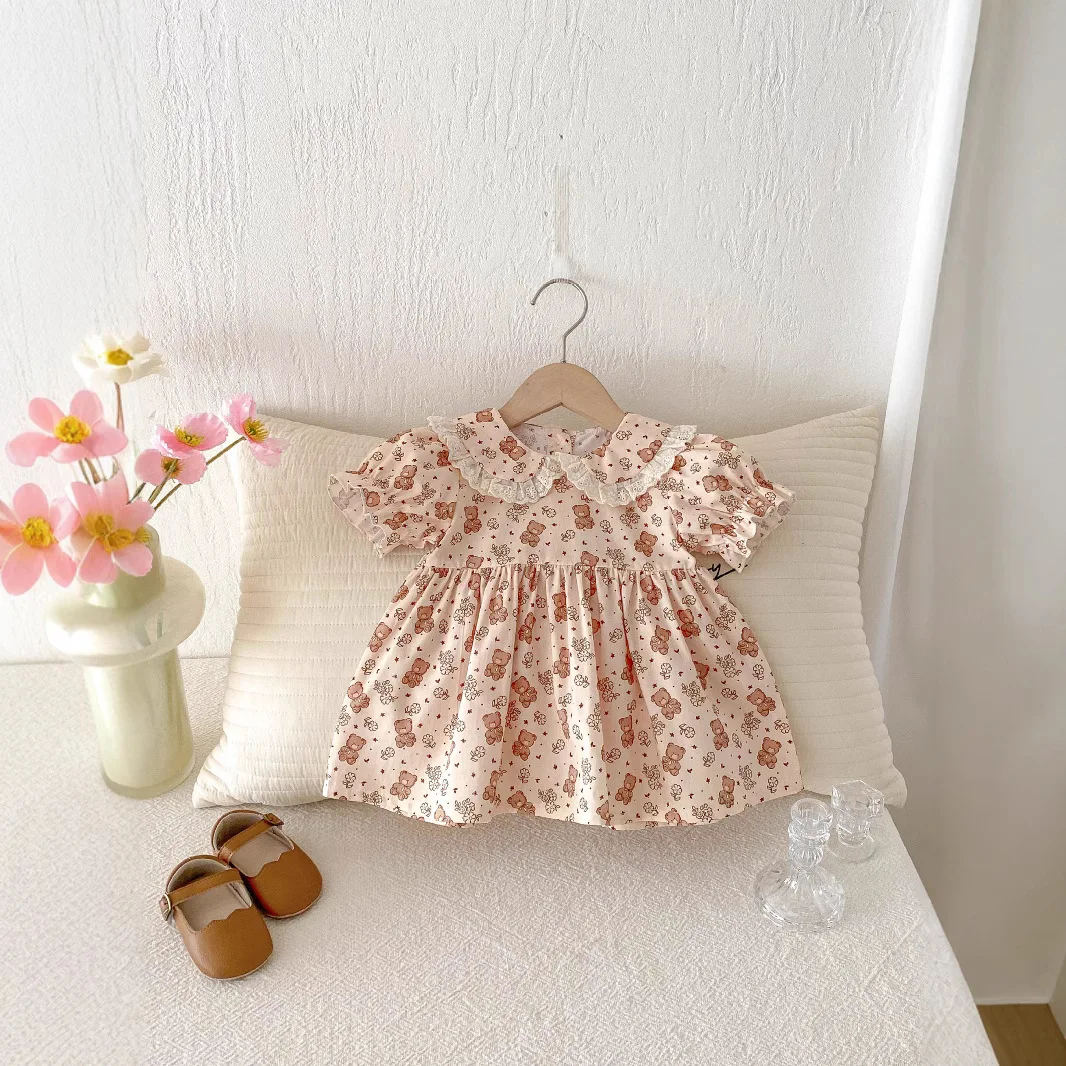 

Летнее платье принцессы для маленьких девочек, новинка 2025 года, платье куклы с цветочным принтом для маленьких девочек, стильная повседневная верхняя одежда