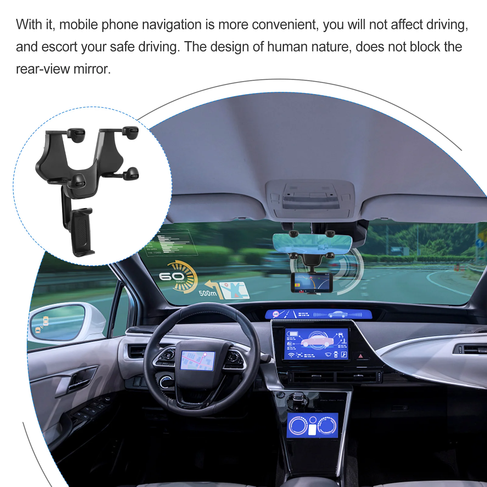 

1pc Car Rearview Phone Auto Phone Rack Holder Plastic Mount For Auto Navigation Driving Recorder Compact Durable Universal