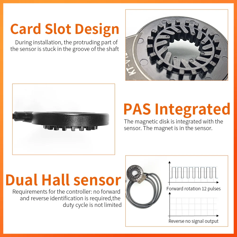 KT V12L  Ebike PAS Sensor 6 Magnent Dual Hall Sensors 12 Signals Pedal for  Electric Bicycle Conversion Kit Parts