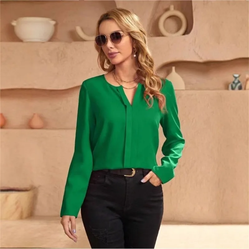 

European American Denim Tops for Women Spring Summer New Satin Imitation Silk Shirts