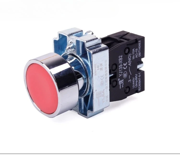 

10PCS Flat head button switch YJ139-XB2-10/01BNZS self-locking button red green normally open normally closed 22mm