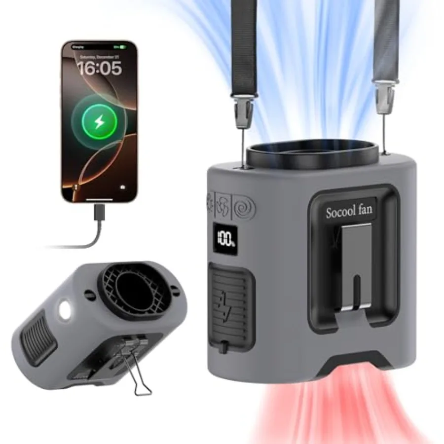 

Socool Portable Waist Fan Clip on Belt 360 Rotation Wearable Rechargeable Personal Shirt Fan 67H Cooling 5-Speed Battery Operat
