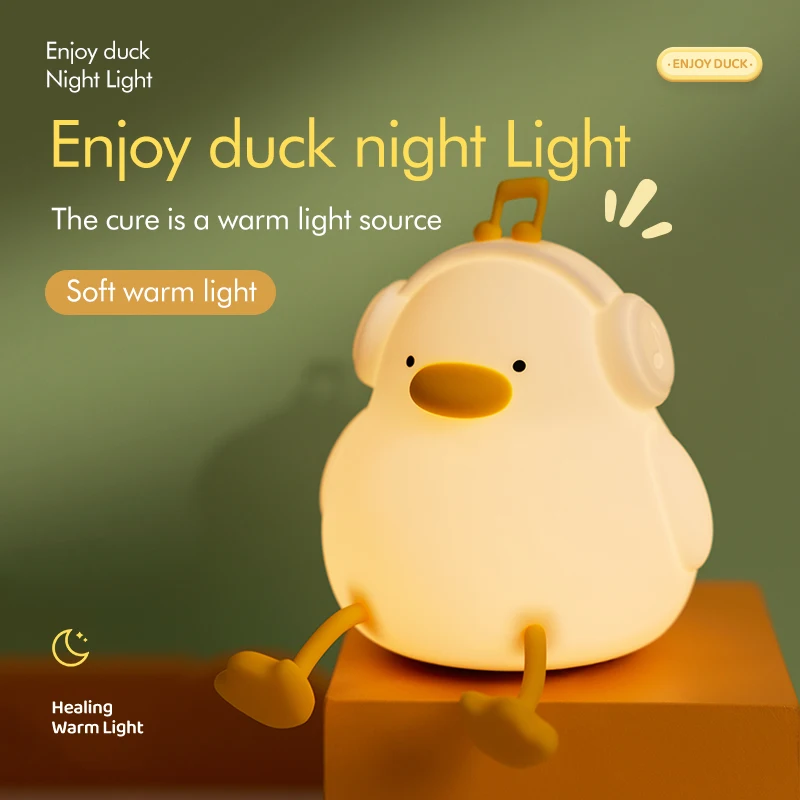 2024 LED Silicone Night Light Cute Duck Silicone Lamp 30min Timing Nightlight for Home Bedroom Decoration Baby Birthday Gift