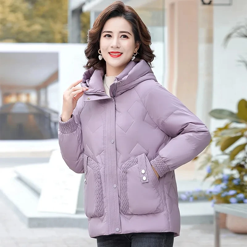 Down Jacket Women\'s Short Parka 2023 New Winter Jackets Warm Thick Oversize White Duck Down Coat Female Hooded Loose Outerwear