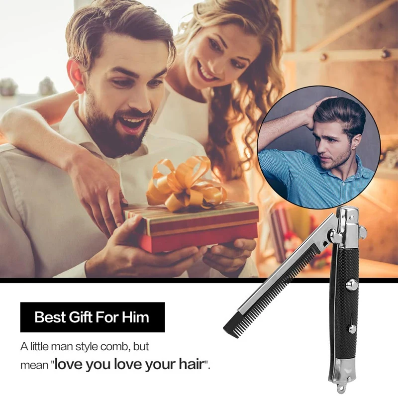 หวีเคราพับเก็บได้ทำจากสแตนเลสหวีจัดแต่งทรงผมด้ามจับยาวแบบพกพา