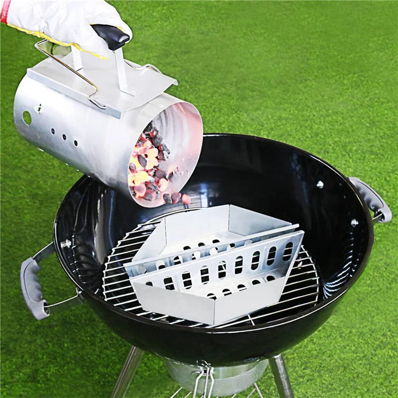 ABFU-Charcoal Basket Stainless Steel Char Holder, Charcoal Container Contoured Carbon Briquet Grilling Baskets(4 Pieces)