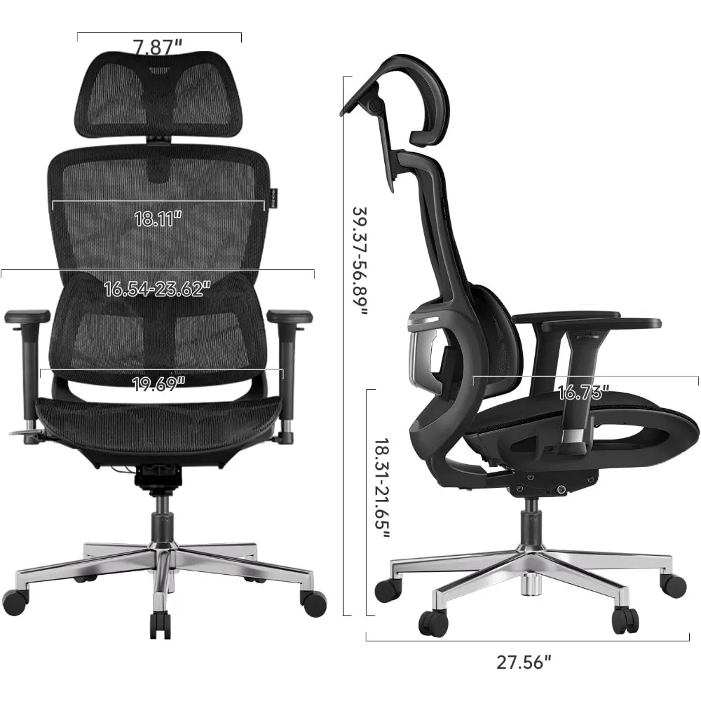 Big and Tall Mesh Office Chair with 6-Way Dynamic Lumbar Support, 3D Adjustable Armrests, 3D Adjusta，E2 Ergonomic Office Chair