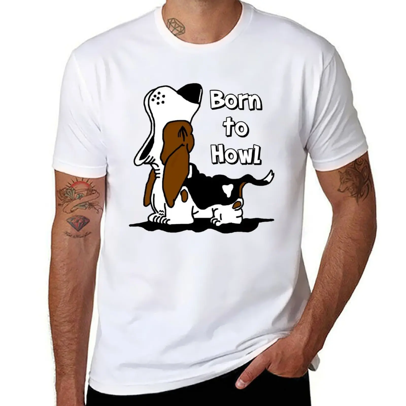 

Футболка Born to Howl Basset Hound, футболки для мужчин, хлопковые мягкие футболки с аниме, футболка большого размера