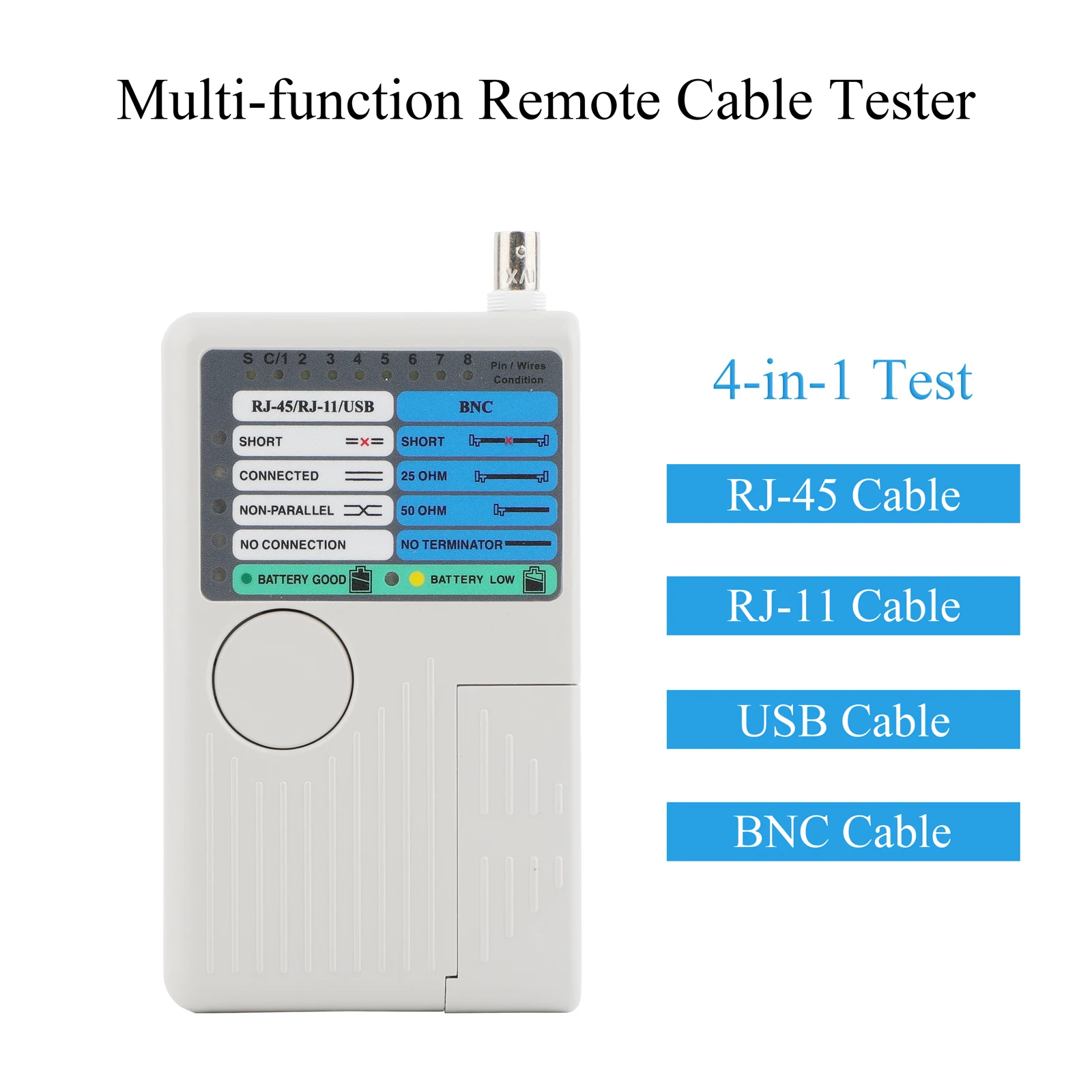 4 in 1 Multi-function Universal Network Cable Tester Test Tool for RJ11/RJ45/USB/BNC Cables