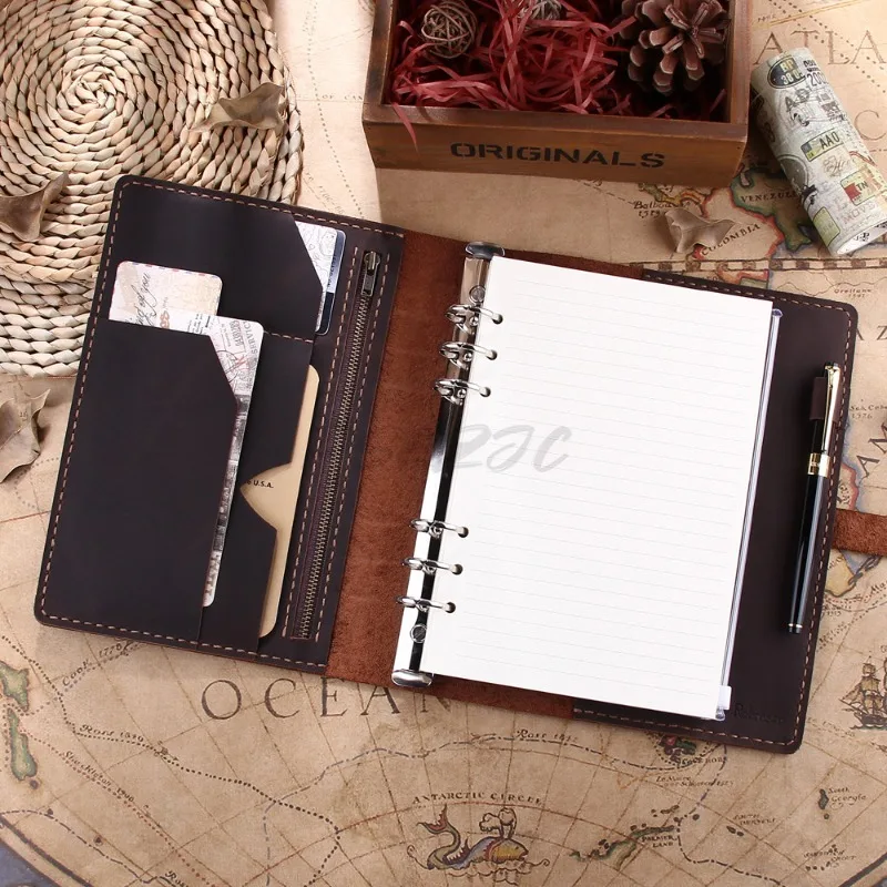 Office Portable Metal Binder Detachable Notebook A5 Vintage Handmade Notepad