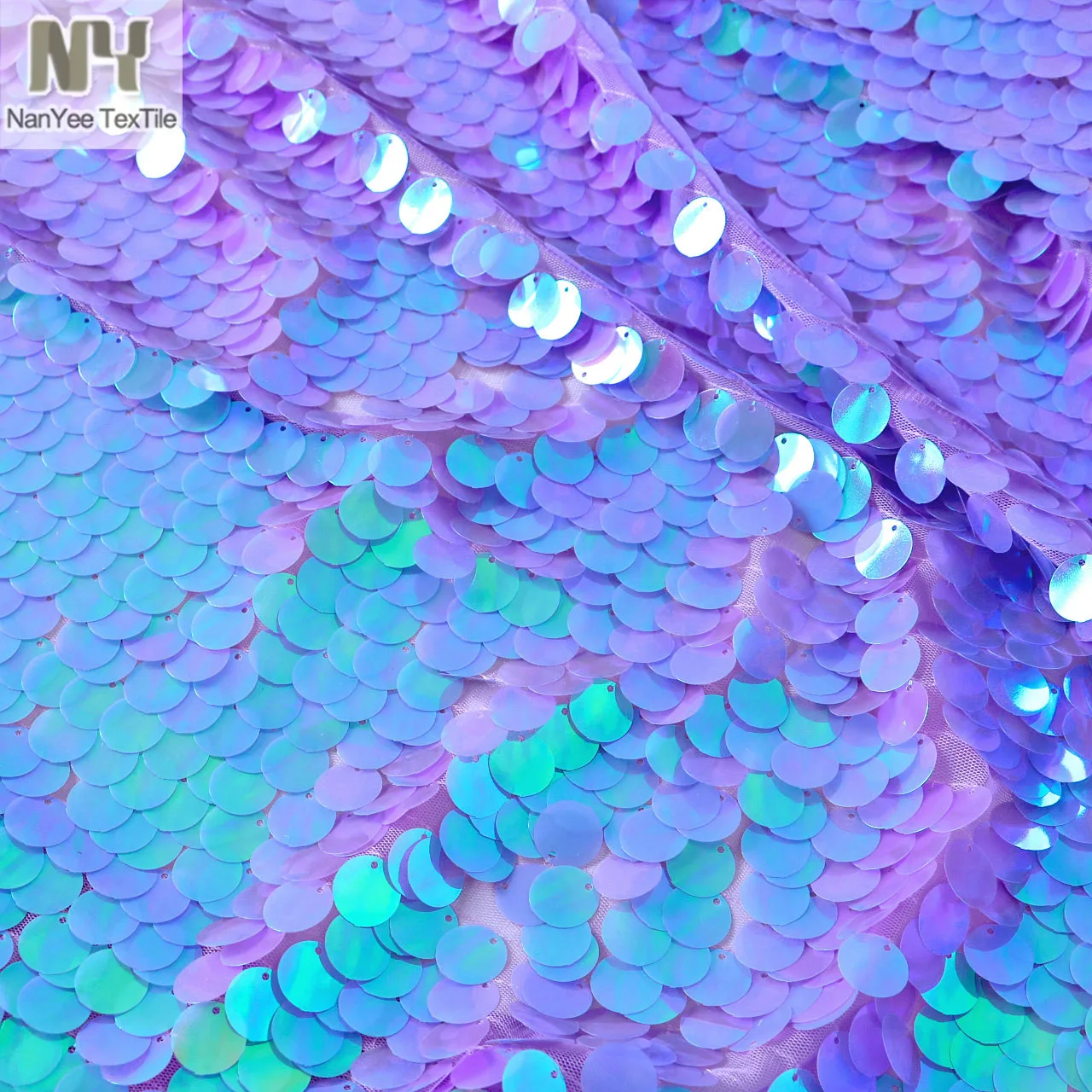 18mm High Density Big Round Iridescent Sequin Fabrics Multi Colors Large Dot Embrpidery Paillette Tulle For Stage Costume