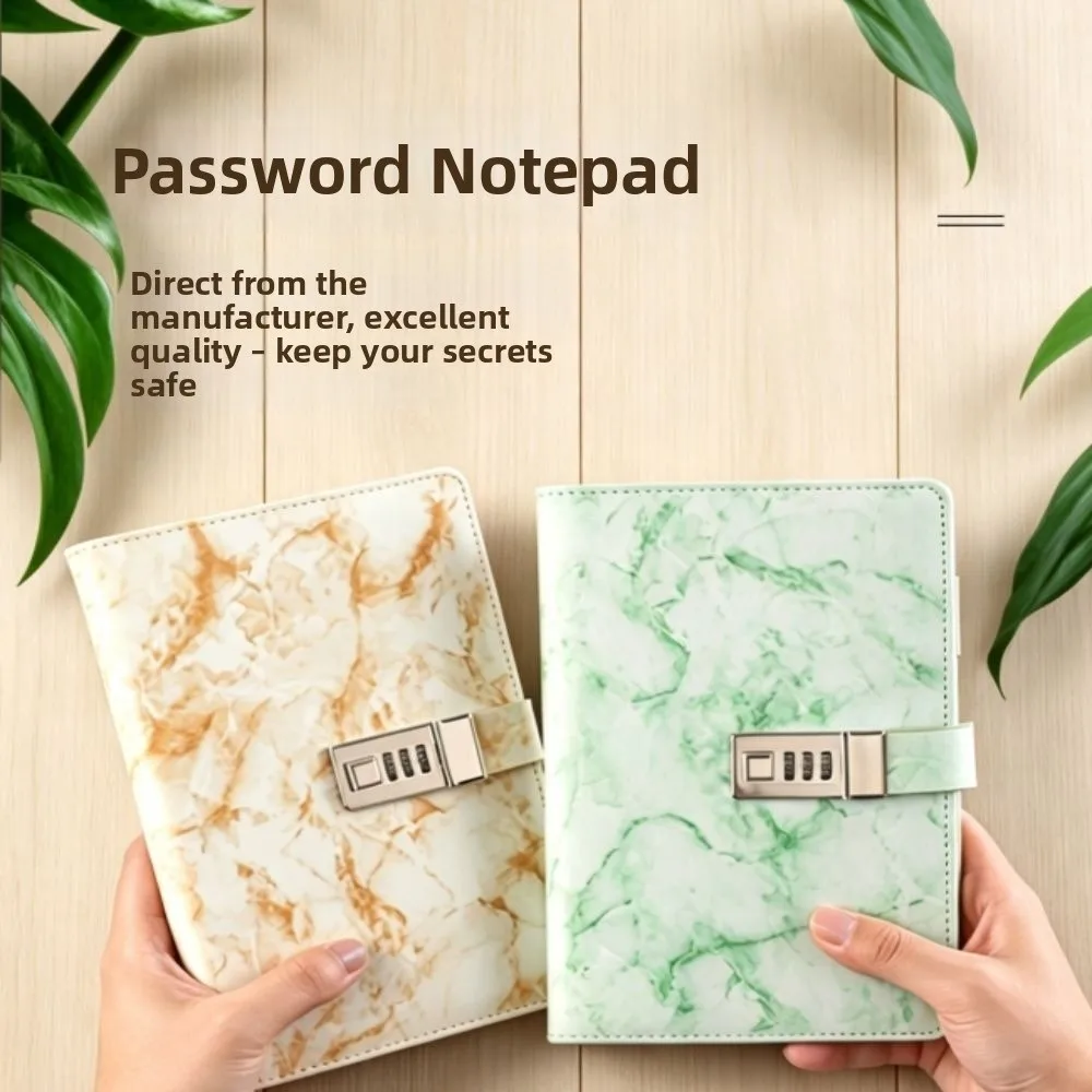 A5 A5 Size Locked Diary Faux Leather Vintage Style Password Notebook Hardcover Marble Texture Locked Notebook Home Use